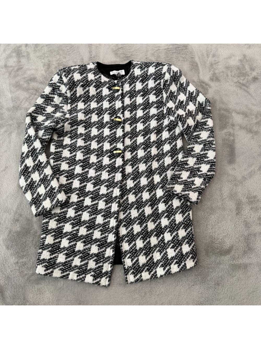 Vintage St. John Black White Houndstooth Blazer Jacket 10 Old Money